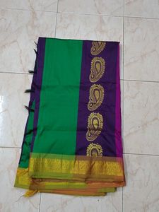 Vibrant Green & Purple Arni Silk Saree