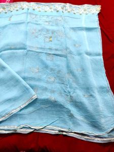 Sky Blue Embroidered Cotton Saree 🌸💙