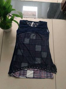 Stylish Blue Checkered Tunic Top