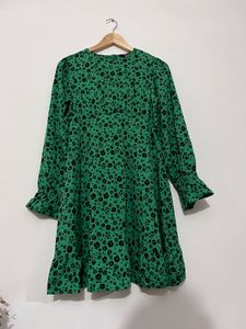 Green Floral Print Mini Dress