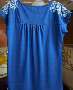 Embroidered Blue Tunic Top