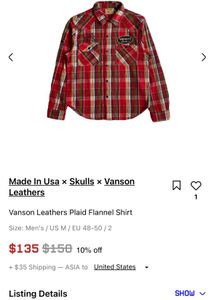 Vanson Leathers Plaid Flannel Shirt