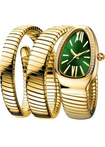 Elegant Gold Snake Watch with Green Dial