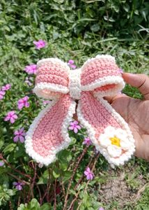 Crochet Pink Bow Hair Clip