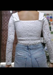 Korean Padded White Lace Corset Top