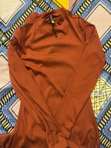 Rust Ribbed Midi Dress