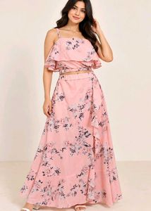Peach Floral Printed Two-Piece Set for Women