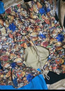 Beautiful Floral Top &amp; Blue Skirt Set