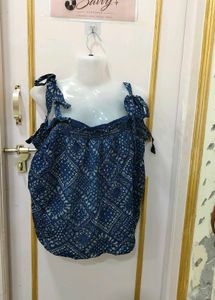 Boho Blue Print Tie-Strap Top