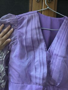 Lavender Organza Embroidered Puff Sleeve Blouse