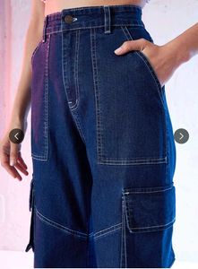 SASSAFRAS Stylish Women's Blue Cargo Jeans