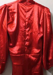 Elegant Red Satin Midi Dress