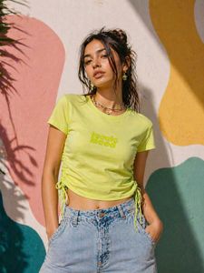 Neon Ruched Drawstring T-Shirt