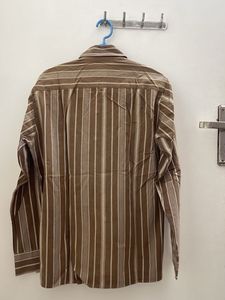 !Coffee Brown Striped Pure Cotton Shirt