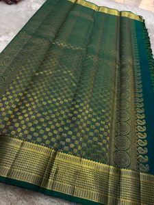 Elegant Teal Silk Saree with Gold Border