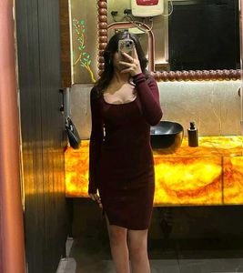 Branded Maroon Ribbed Bodycon Dress