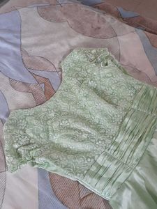 Pista Green Satin Dress