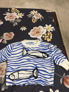 Unique Fish Print Striped Sweater