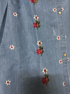 Embroidered Denim Shirt Co-ord set