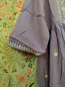 Lavender Embroidered Flared Kurta