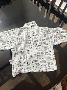 White Kurta Set with Black Print