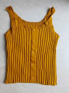 Yellow Ribbed Button-Up Tank Top