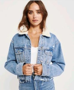 Distressed Denim Jacket with Sherpa Collar