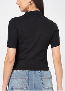 Black Cropped Polo T-Shirt
