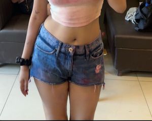 blue ripped denims short