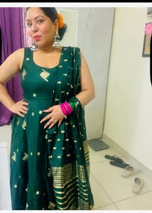 Emerald Green Anarkali 3 piece Set