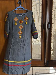 Stylish Embroidered Grey Kurta