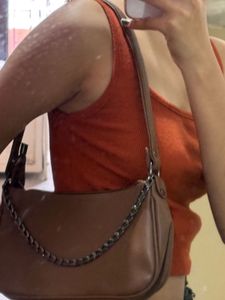 Brown Shoulder Bag with Chain Detail