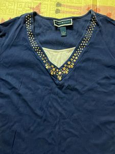 Elegant Navy Blue Embellished Top