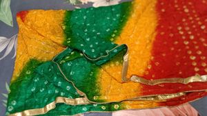 Vibrant Bandhani Dupatta with Golden Border