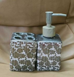 Floral Ceramic Soap Dispenser Set