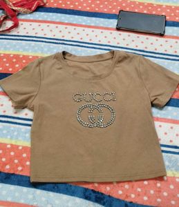 Stylish Brown T-Shirt with Rhinestone Logo