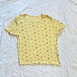 Yellow Floral Lettuce Hem T-Shirt