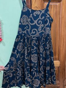 Blue Floral Print Tiered Dress