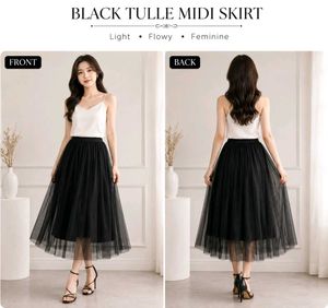Black Tulle Midi Skirt