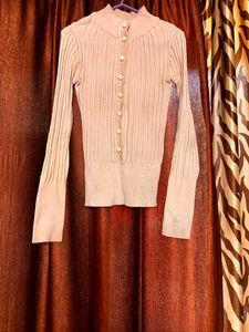 Ribbed Knit Button-Up Top
