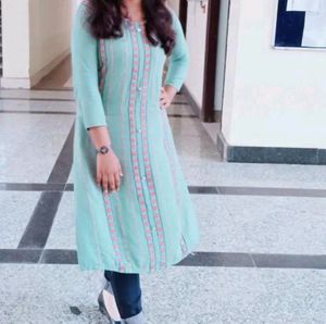 Mint Green Embroidered Kurti