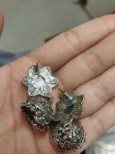 Oxidized Silver Jhumka Earrings Set of 3