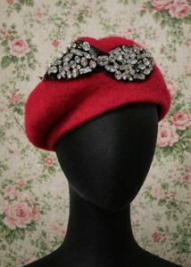 Red Beret with Jeweled Bow