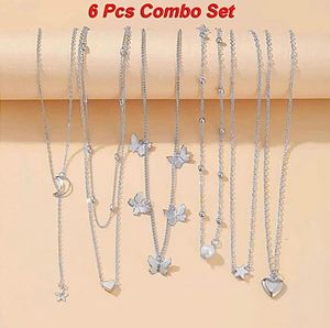 Silver Necklace Combo Set - 6 Pcs