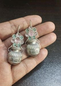 Very Very Beautiful Brass Earrings With Semi-precious Stone Work 👌 😍