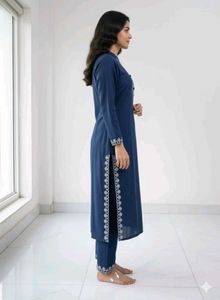 Elegant Winter Blue Embroidered Kurta Set