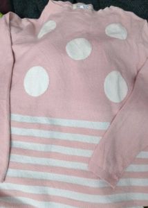 White And Peach Colour Woolen Top