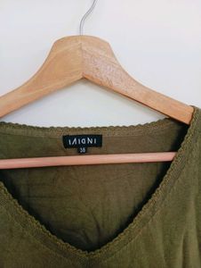Olive Green Sleeveless V-Neck Top