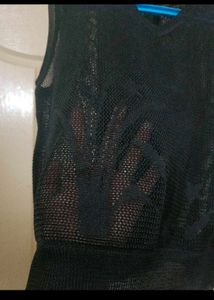 Black Net Sheer Vest Free Size