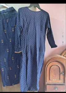 Navy Blue Printed Kurta Set